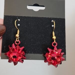 Handcrafted Red Bow Drop Earrings
